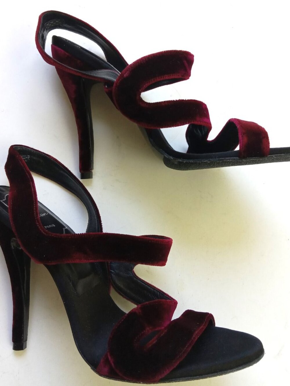 Roger Vivier Shoes Burgundy Velvet Straps High Heels Made in France 37 1/2